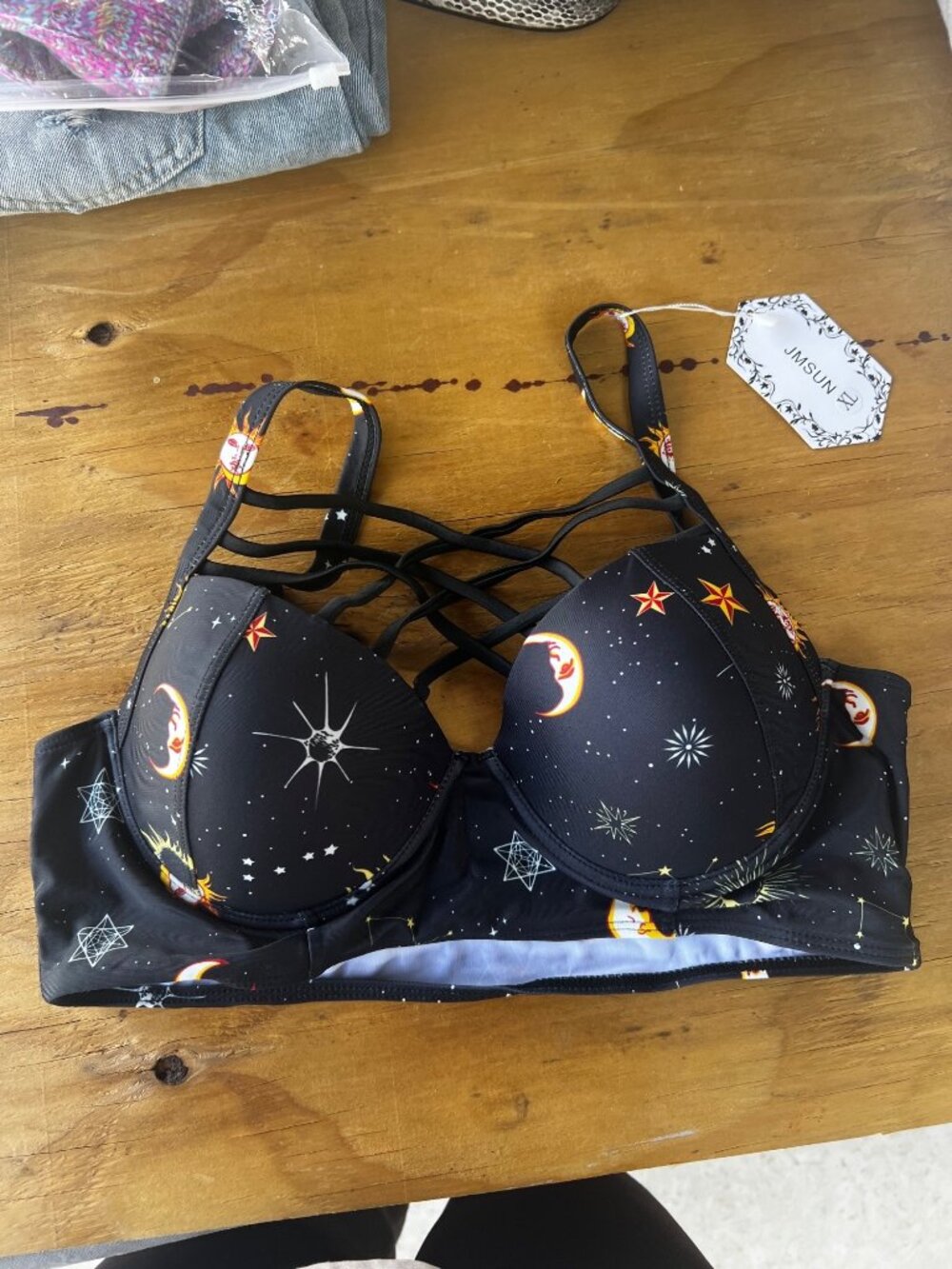 NWT Women's Gothic Moon Stars Bra Celestial Bralette Alternative Witchy Lingerie